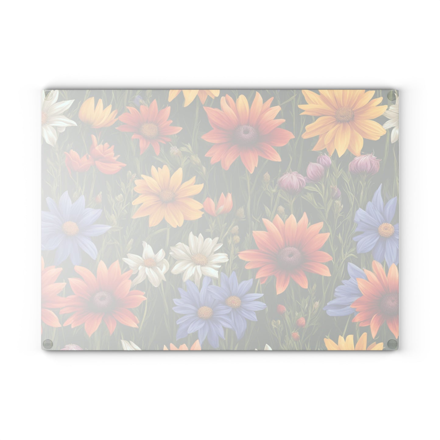Kitchen Decor Glass Cutting Board Serving Tray with Daisy Design Floral Pattern Cutting Board Gift for Home Cook Charcuterie Board