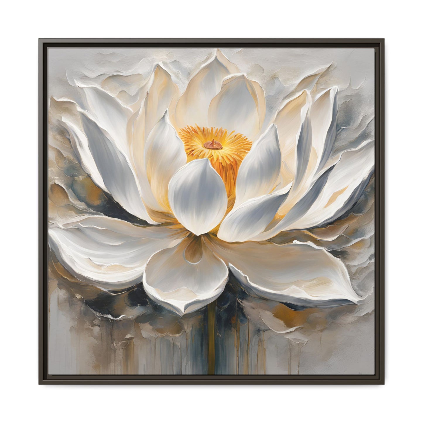 Modern Abstract Floral Design Unique Framed Canvas Wall Art White Lotus Gift Nature Lover Gift Garden Lover Gift 3 frame colors