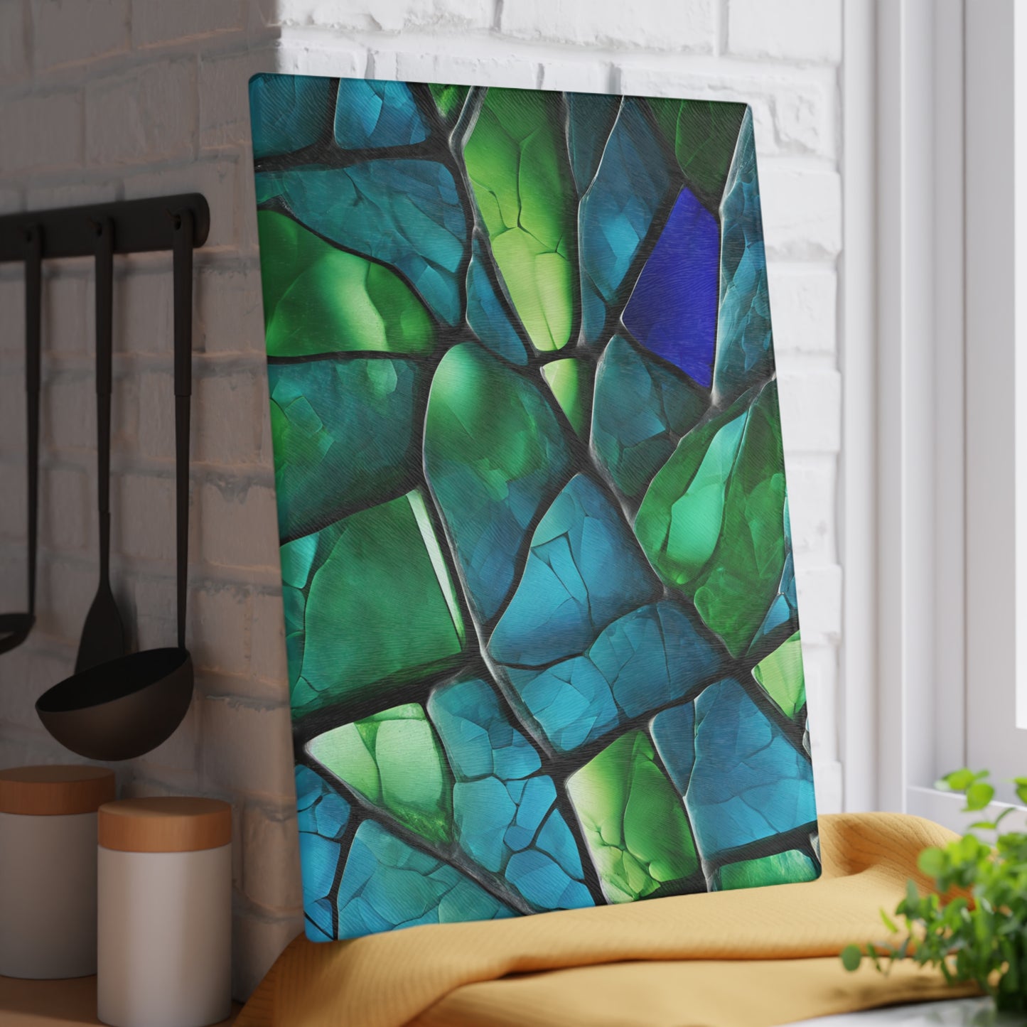 Kitchen Decor Glass Cutting Board Serving Tray with Crackle Design Cutting Board Gift for Home Cook Fun Glass Charcuterie Board