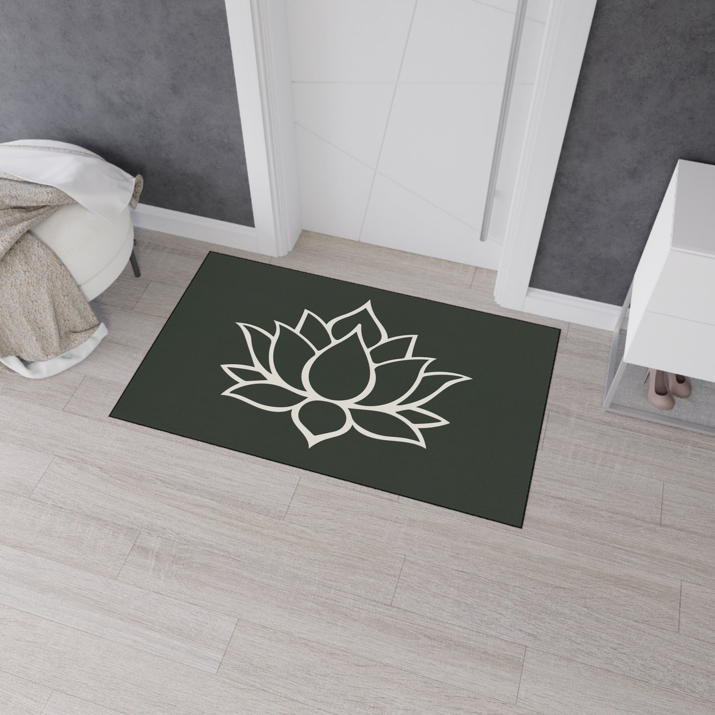 Decorative Heavy Duty Non-Slip Floor Mat Stylish Design Perfect for Entryway Kitchen Décor Green Lotus Blossom Floral Design Rug Bath Mat