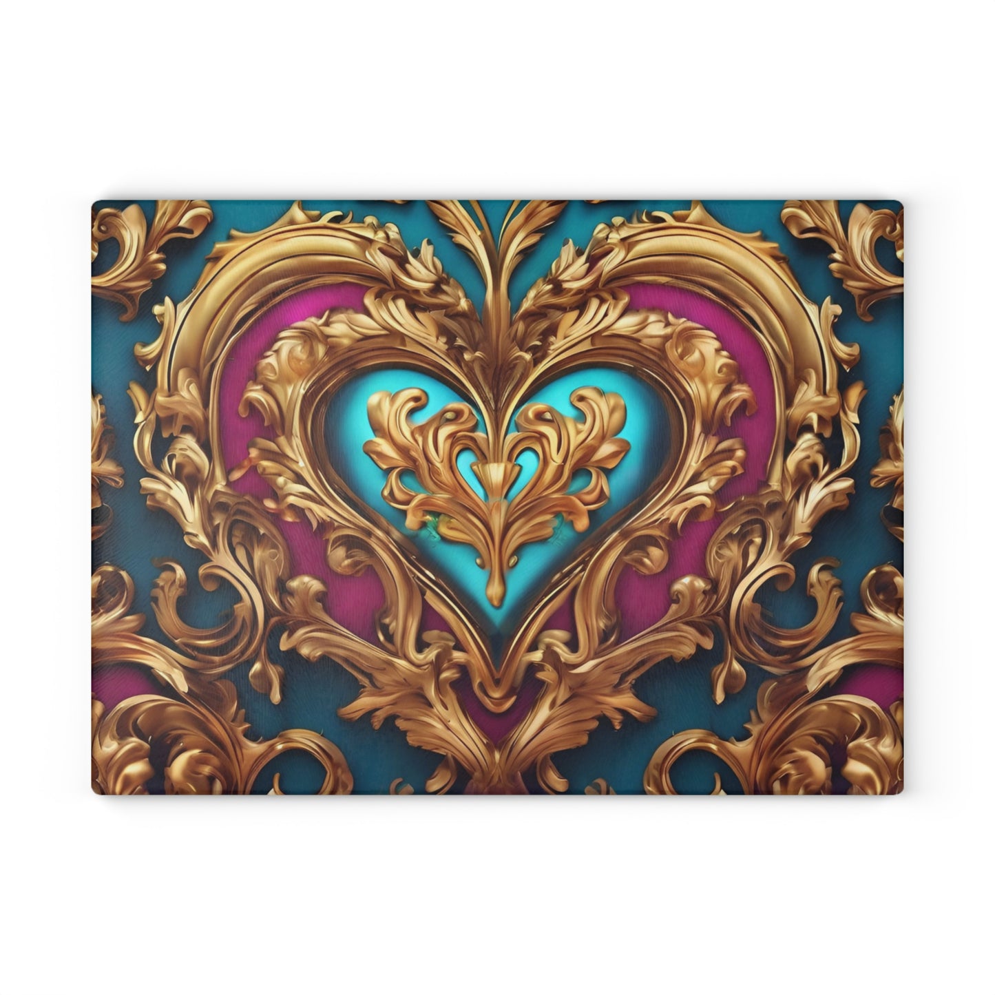 Kitchen Decor Glass Cutting Board Serving Tray with Heart Design Retro Damask Pattern Cutting Board Gift for Home Cook Charcuterie Board