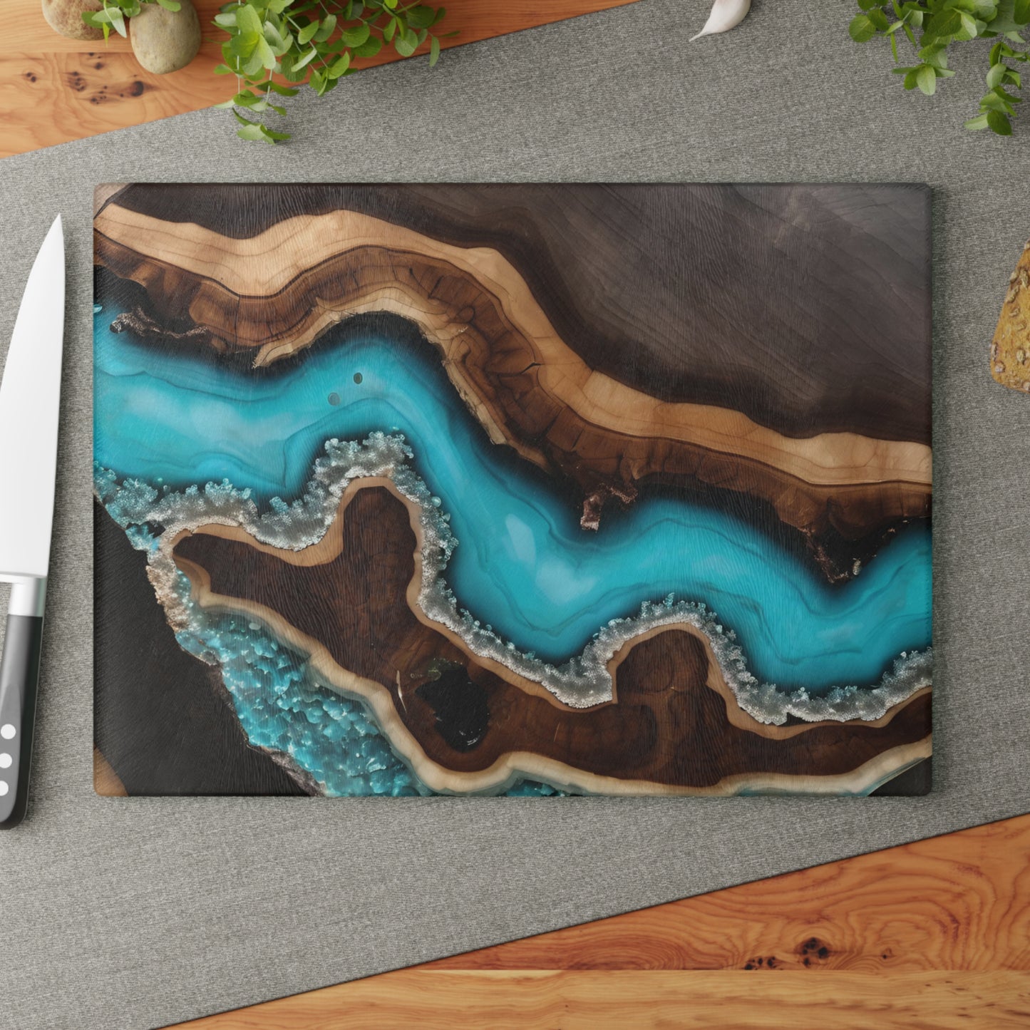 Kitchen Decor Glass Wood-look Image Nature Lover Cutting Board Serving Tray Home Cook Gift Colorful Glass Geode-inspired Charcuterie Board