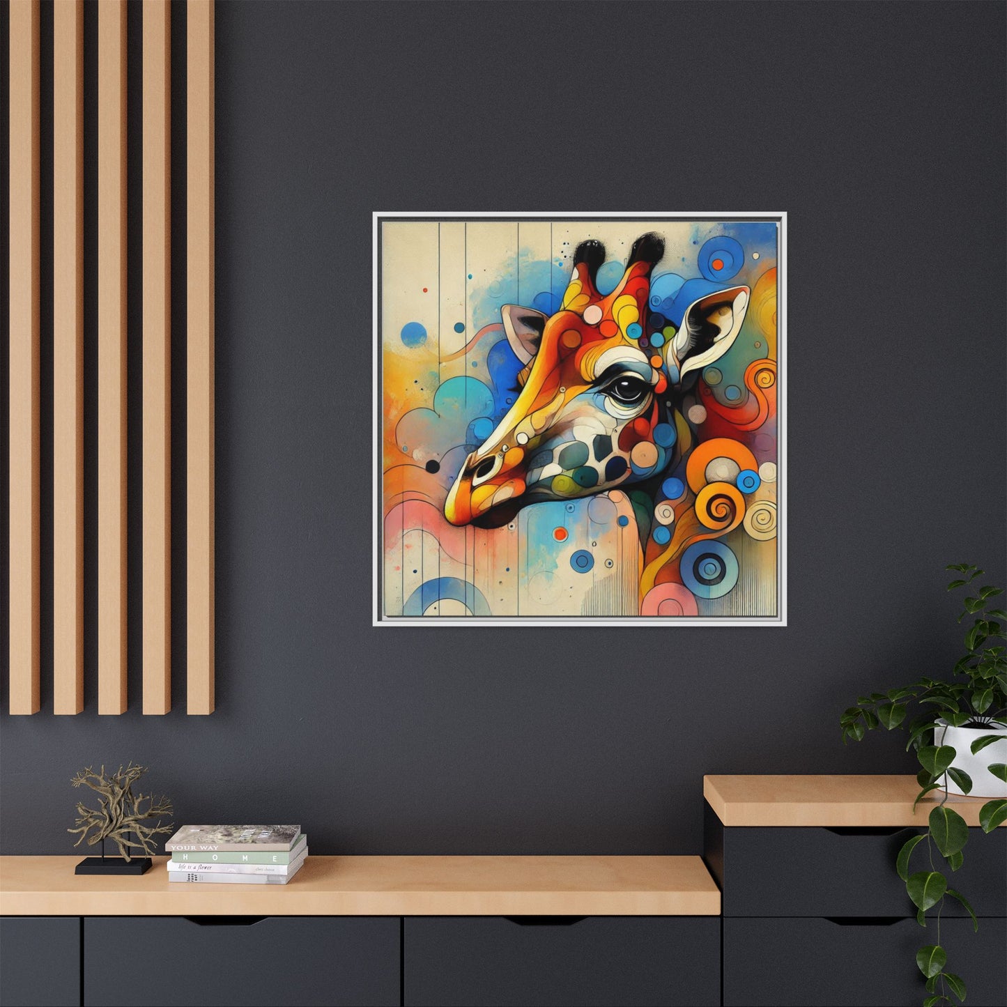 Modern Giraffe Print Abstract Design Unique Framed Canvas Print African Wall Art Animal Lover Gift Nature Lover Decor 3 frame colors