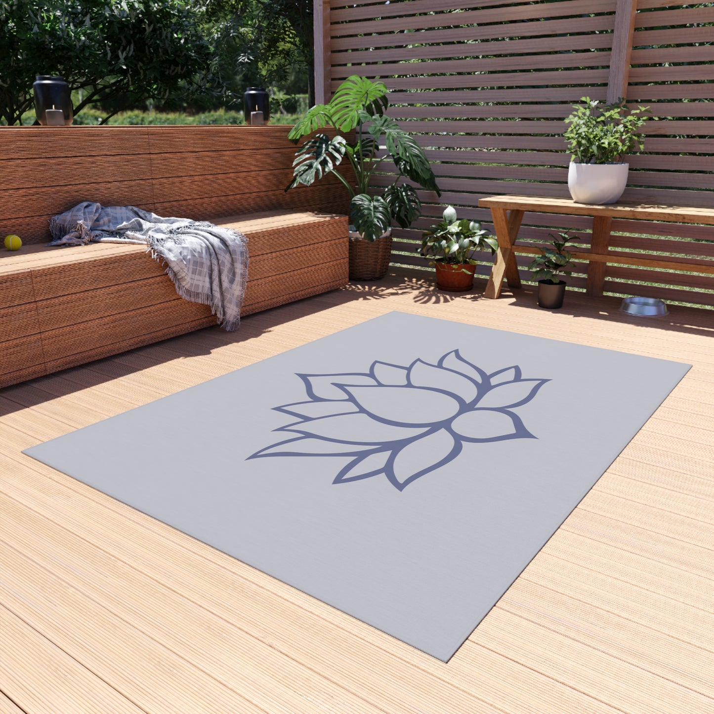 Zen Chenille Outdoor Rug with No-Skid Backing Cozy Outdoor Carpet Lotus Blossom Patio Decor Gazebo Rug Pool Area Floral Outdoor Kitchen Rug