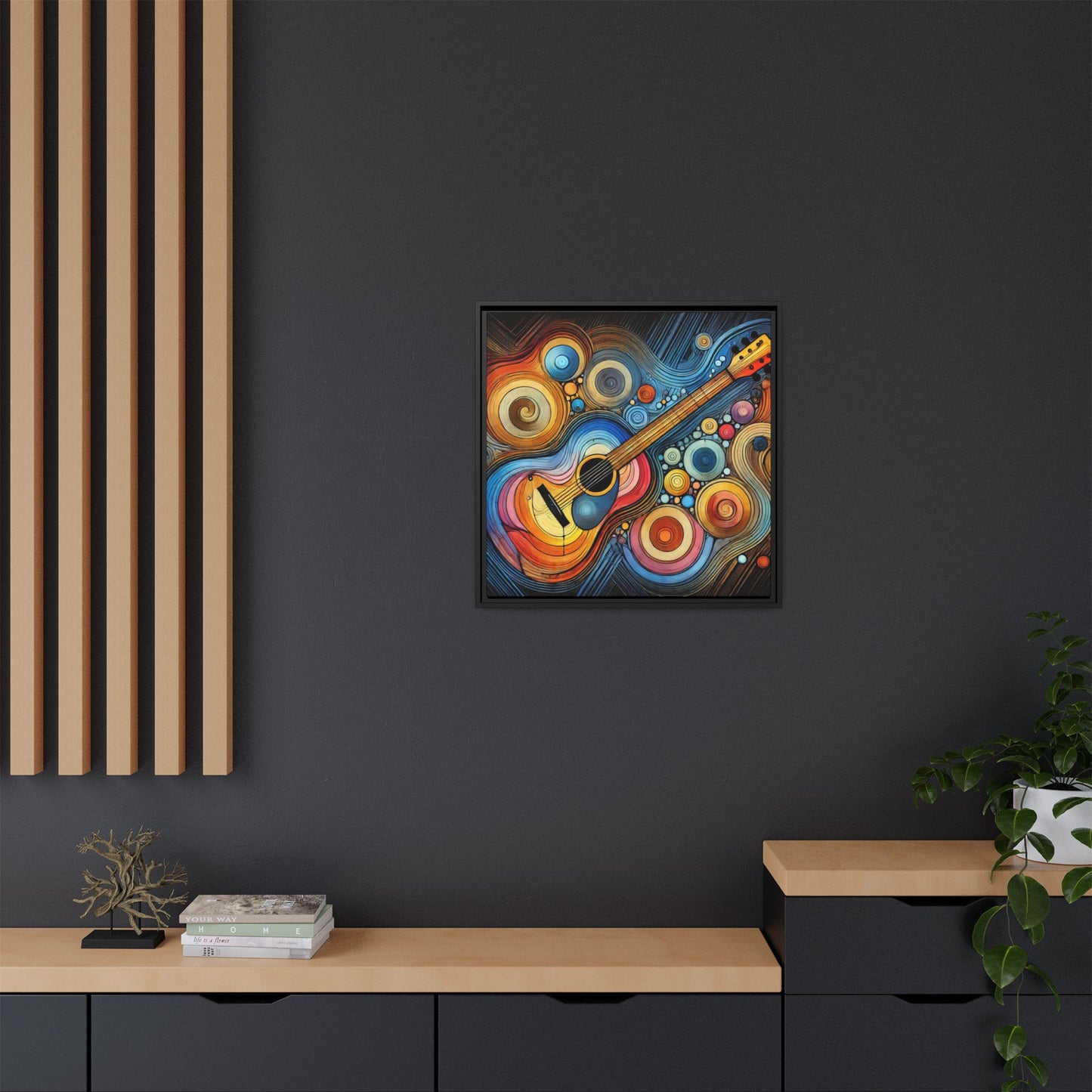 Modern Music-Themed Print Abstract Design Unique Framed Canvas Print Guitar Wall Art Music Lover Gift Decor 3 frame colors