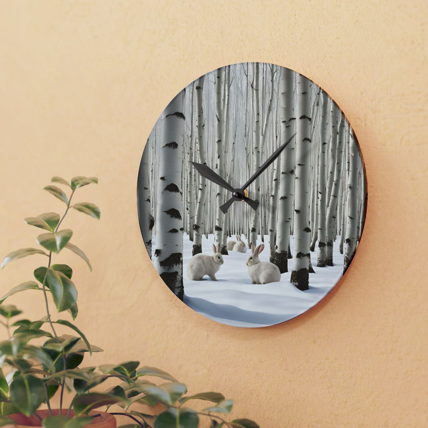 Bunnies in the Forest Design Acrylic Clock Unique Colorful Wall Clock for Kitchen or Living Room Nature Lover Gift