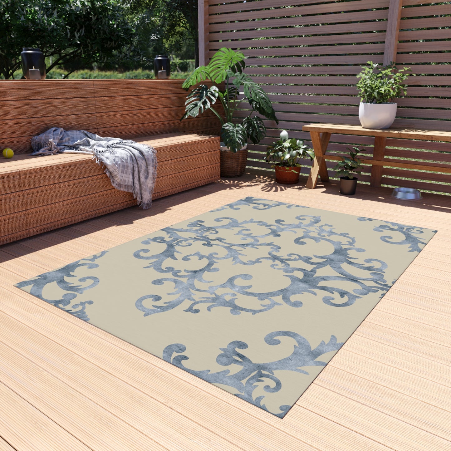 Chenille Outdoor Rug with No-Skid Backing Cozy Outdoor Carpet Patio Decor Gazebo Rug Pool Area Decor Outdoor Damask Pattern Kitchen Carpet