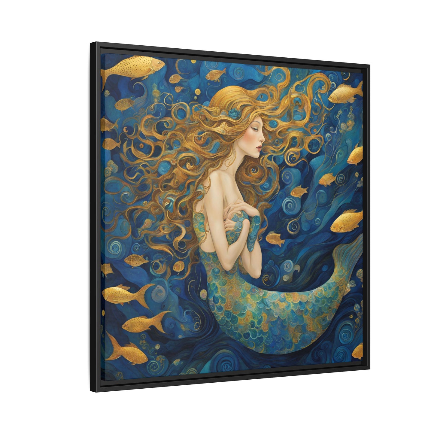 Modern Abstract Mermaid Design Unique Framed Canvas Oceanic Wall Art Underwater Gold Fish Anime Gift Nature Lover Gift 3 frame colors