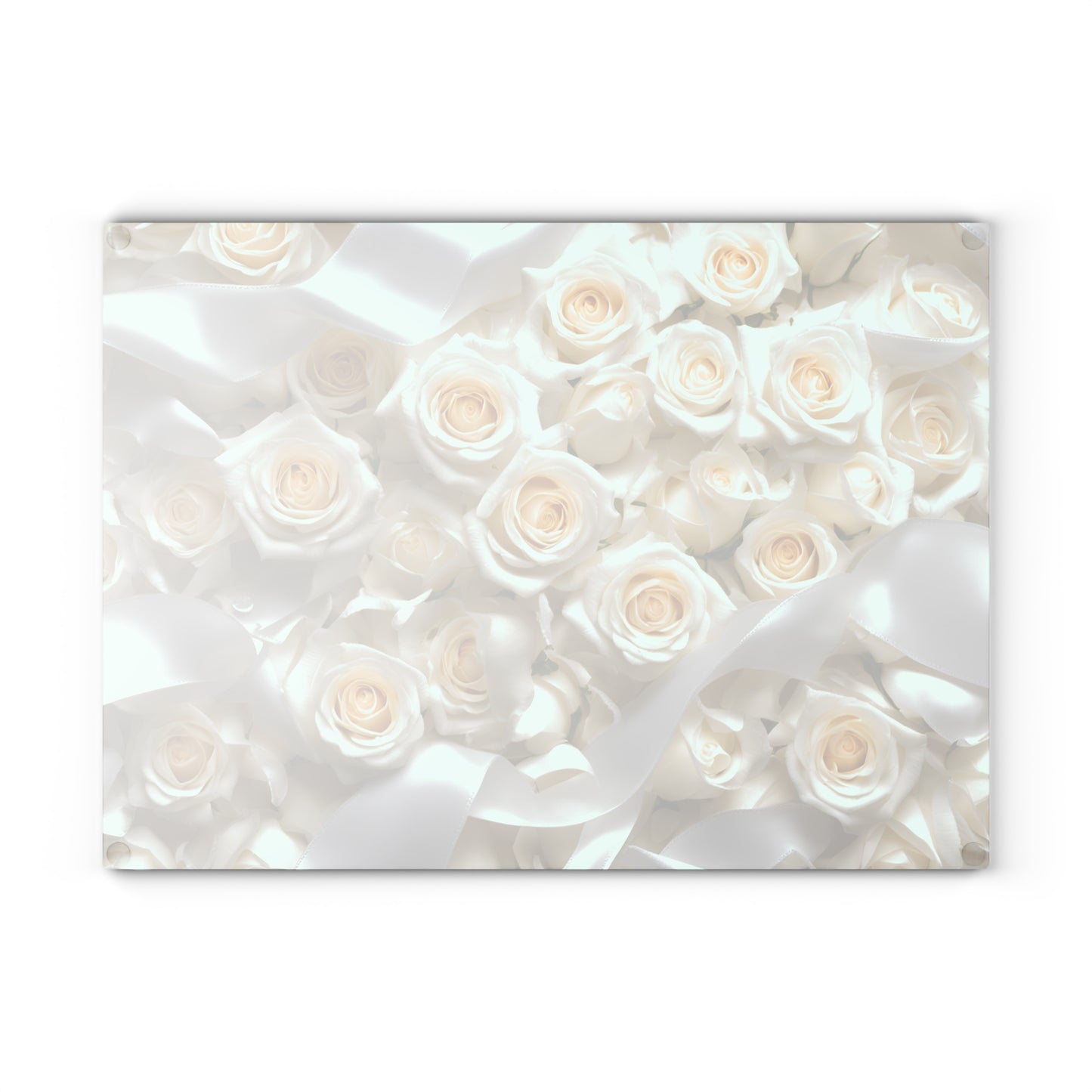 Kitchen Decor Glass Cutting Board Serving Tray with Rose Design Satin Ribbon Pattern Cutting Board Gift for Home Cook Charcuterie Board