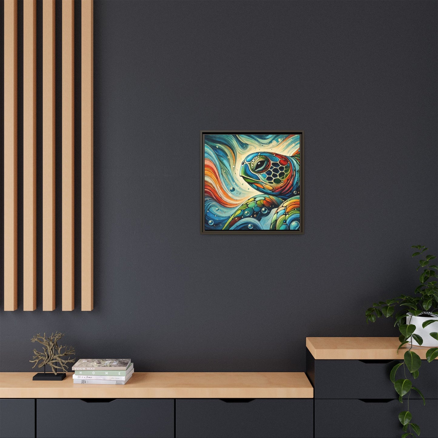 Modern Sea Turtle Print Abstract Design Unique Framed Canvas Print Oceanic Wall Art Animal Lover Gift Nature Lover Decor 3 frame colors