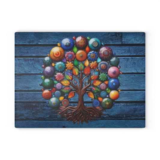 Glass Kitchen Decor Glass Cutting Board Serving Tray with Tree of Life Design Cutting Board Gift for Home Cook Glass Charcuterie Board