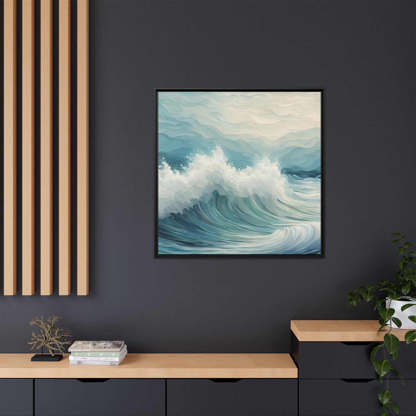 Modern Abstract Wave Design Unique Framed Canvas Wall Art Ocean Beach Gift Nature Lover Gift Underwater Sea Lover Gift 3 frame colors