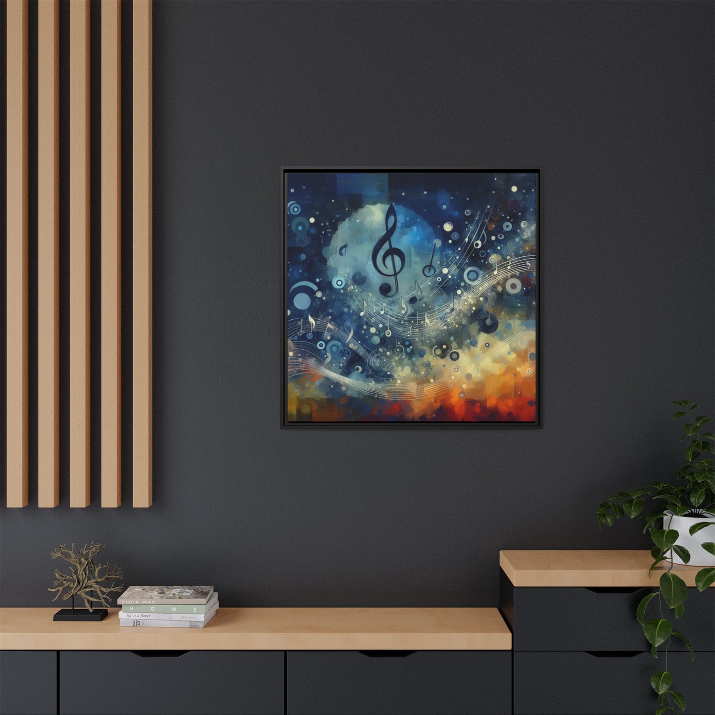 Modern Music-Themed Print Abstract Design Unique Framed Canvas Print Treble Clef Note Wall Art Music Lover Gift Decor 3 frame colors