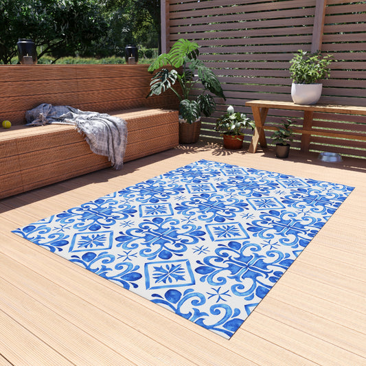 Chenille Print Pattern Outdoor Rug with No-Skid Backing Cozy Outdoor Carpet Patio Decor Gazebo Rug Pool Area Decor Outdoor Kitchen Carpet