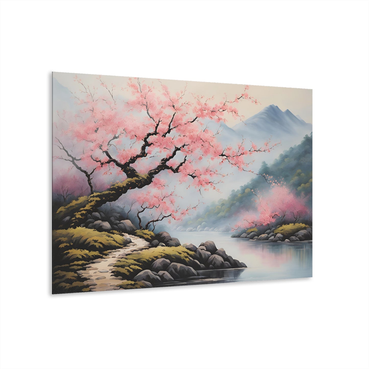 Large Asian Floral Design Acrylic Print with French Cleat Nature Lover Wall Art Flower Lover Gift Art Modern Plum Cherry Blossom Home Decor