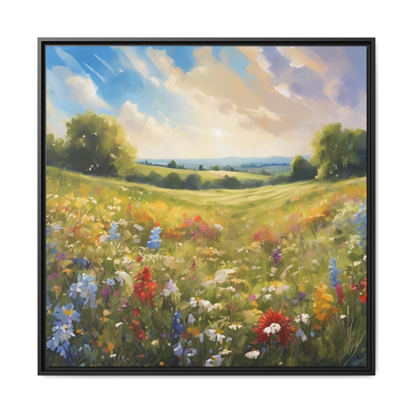 Modern Filed of Flowers Design Unique Framed Canvas Wall Art Gift Nature Lover Landscape Decor Gift 3 frame colors