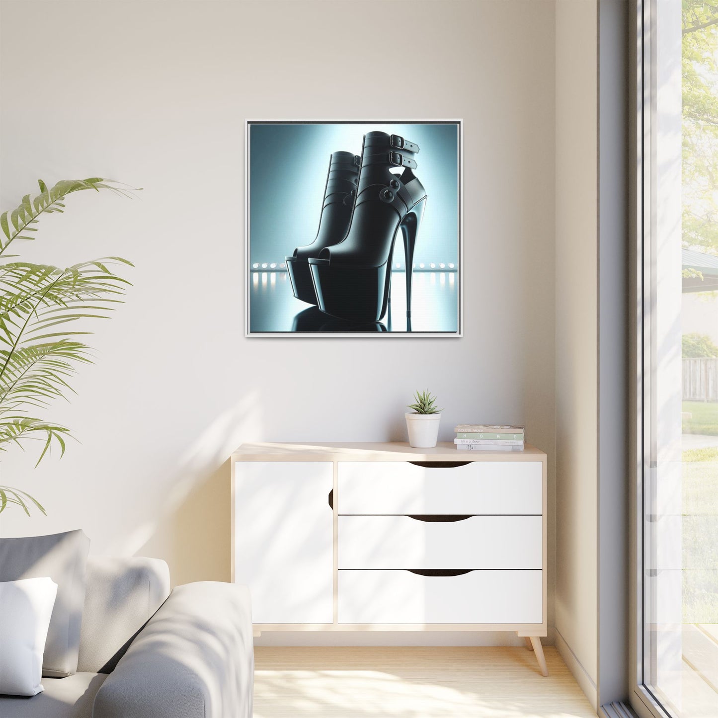 High Heel Shoe Framed Canvas Print Wall Art Unique Fashion Designer Style Haute Couture Shoe Lover Fashionista Gift Decor 3 Frame Colors