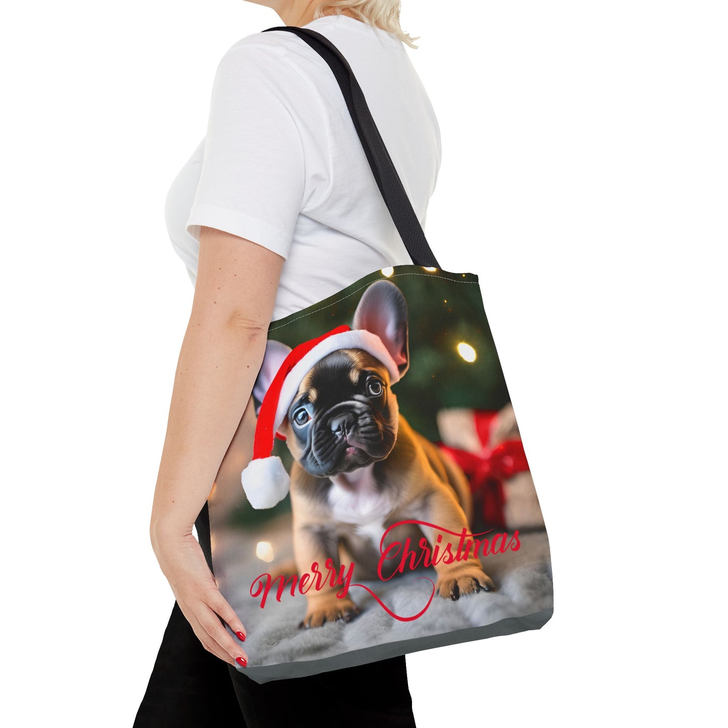 Merry Christmas Pug Tote Bag Holiday Cheer Gift Winter Accessory Reusable Winter Shopping Bag Xmas Dog Lover Gift Unisex Bag for Him Her