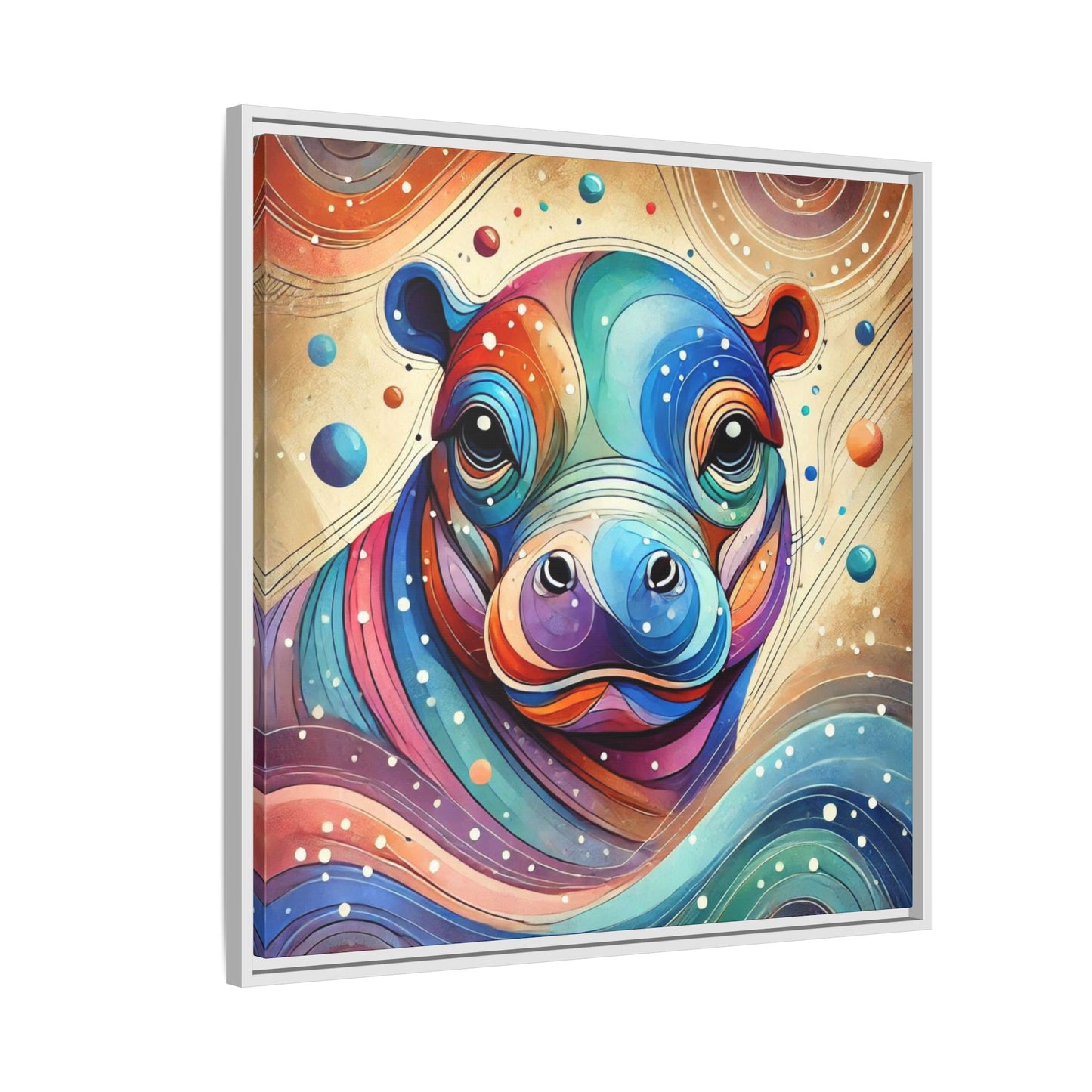 Modern Hippo Print Abstract Design Unique Framed Canvas Print Baby Hippo Wall Art Animal Lover Gift Nature Lover Decor 3 frame colors