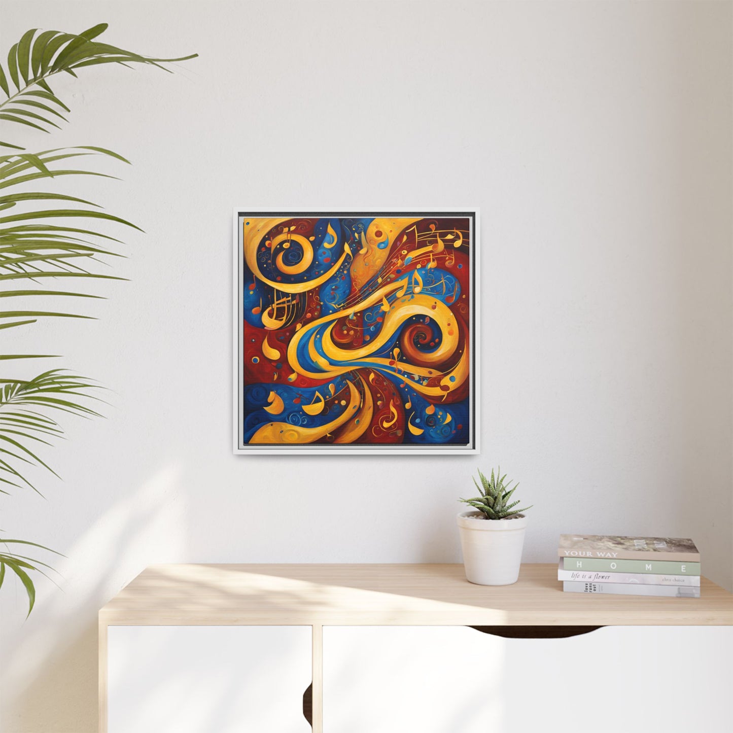 Modern Music-Themed Print Abstract Design Unique Framed Canvas Print Treble Clef Note Wall Art Music Lover Gift Decor 3 frame colors