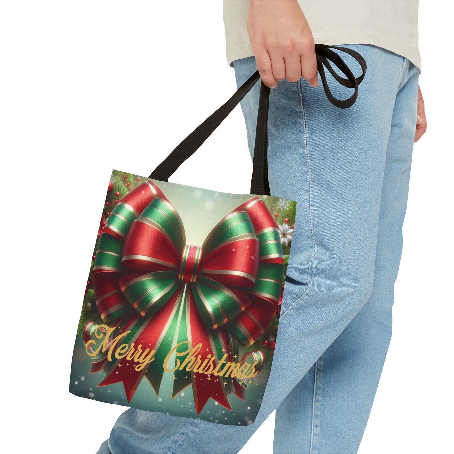 Gift Wrapped Design Christmas Tote Bag Holiday Cheer Gift Winter Accessory Reusable Winter Shopping Bag Xmas Joy Gift Unisex Bag for Him Her