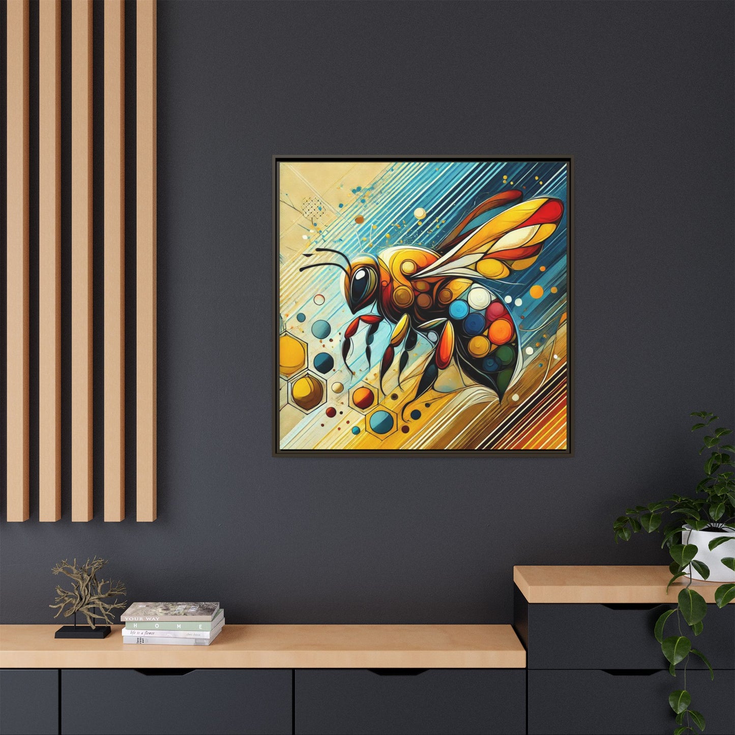 Modern Bee Print Abstract Design Unique Framed Canvas Print Insect Lover Wall Art Animal Lover Gift Nature Lover Decor 3 frame colors