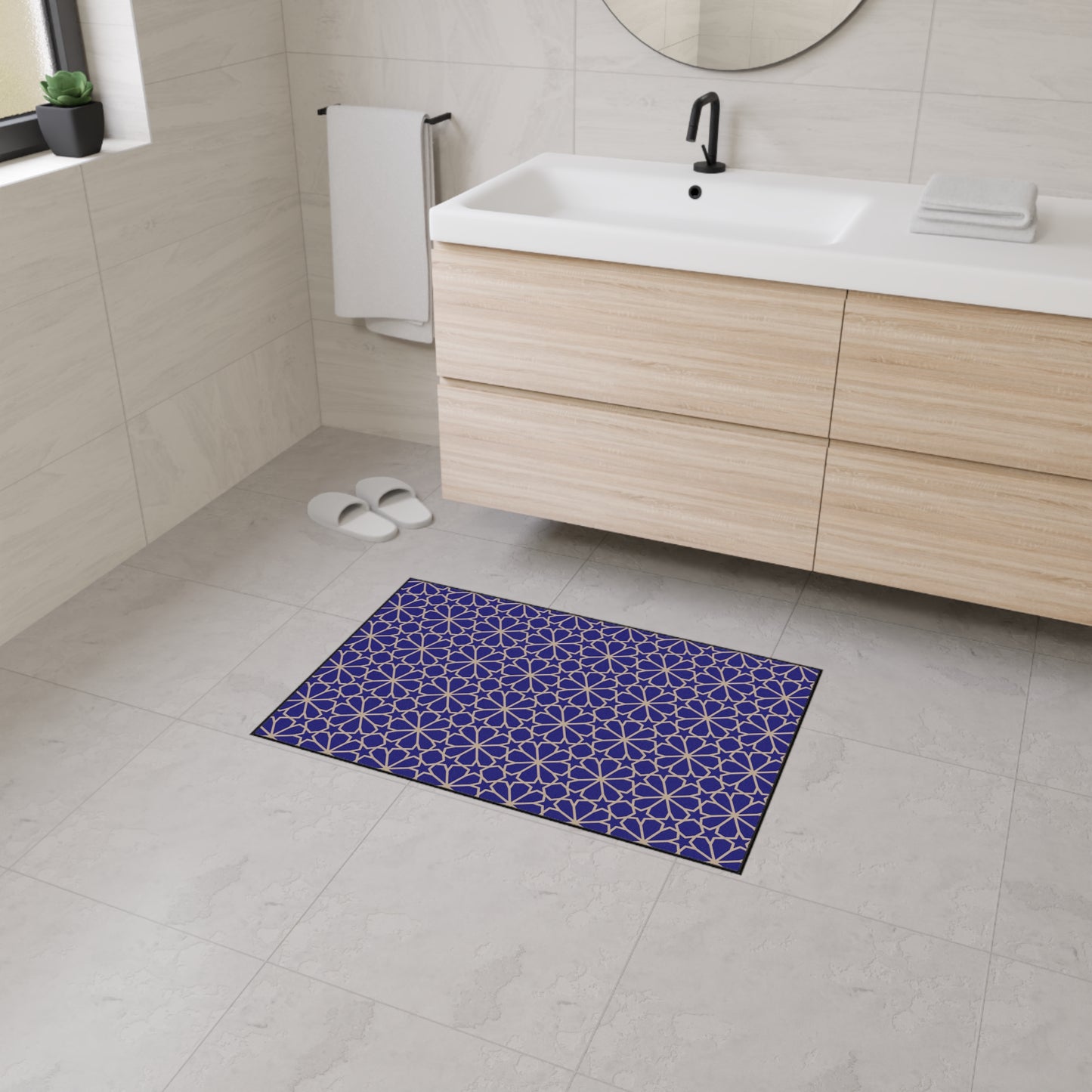 Decorative Heavy Duty Non-Slip Floor Mat Stylish Design Perfect for Entryway Kitchen Blue and Gold Geometric Floral Design Rug Bathroom Mat