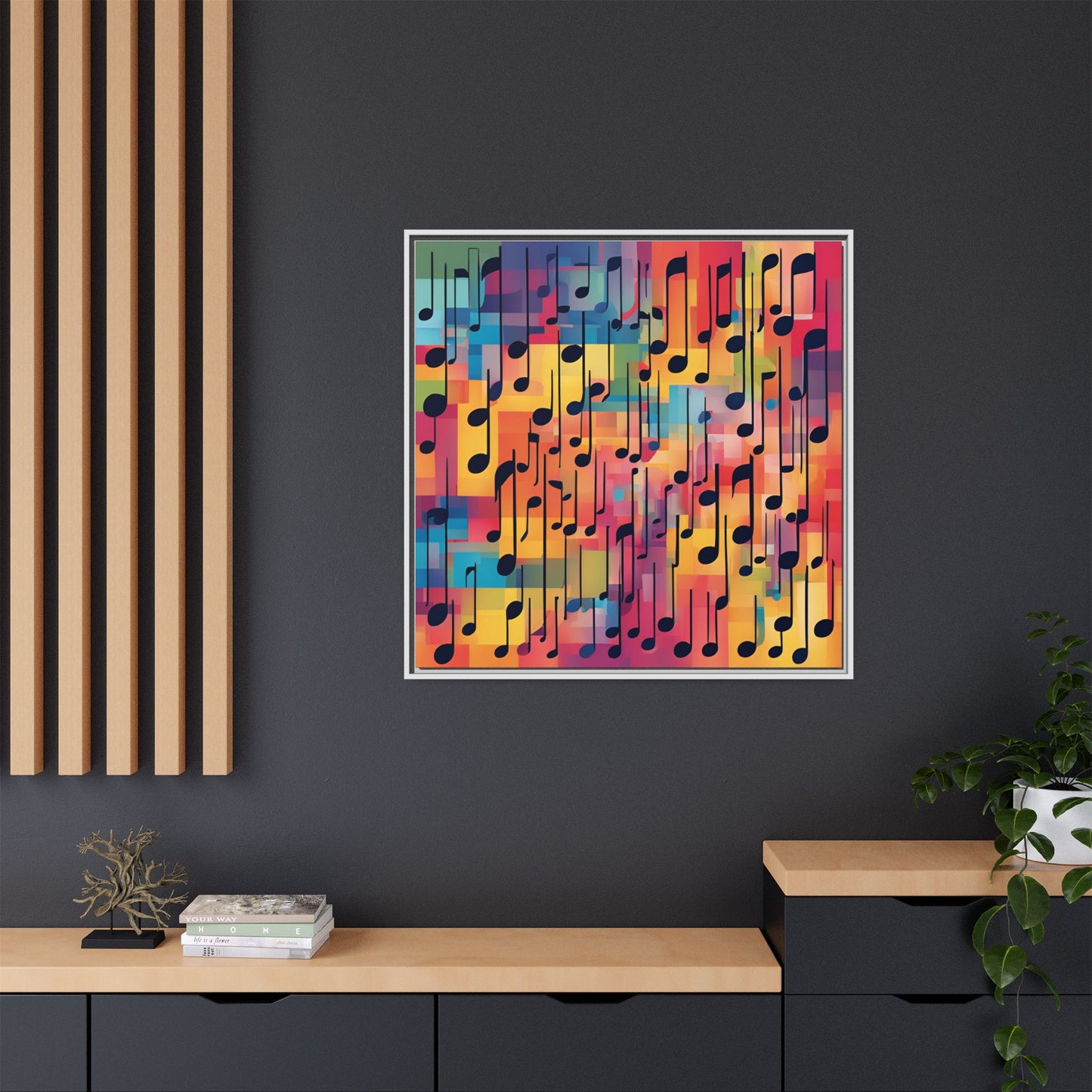 Modern Music-Themed Print Abstract Design Unique Framed Canvas Print Treble Clef Note Wall Art Music Lover Gift Decor 3 frame colors