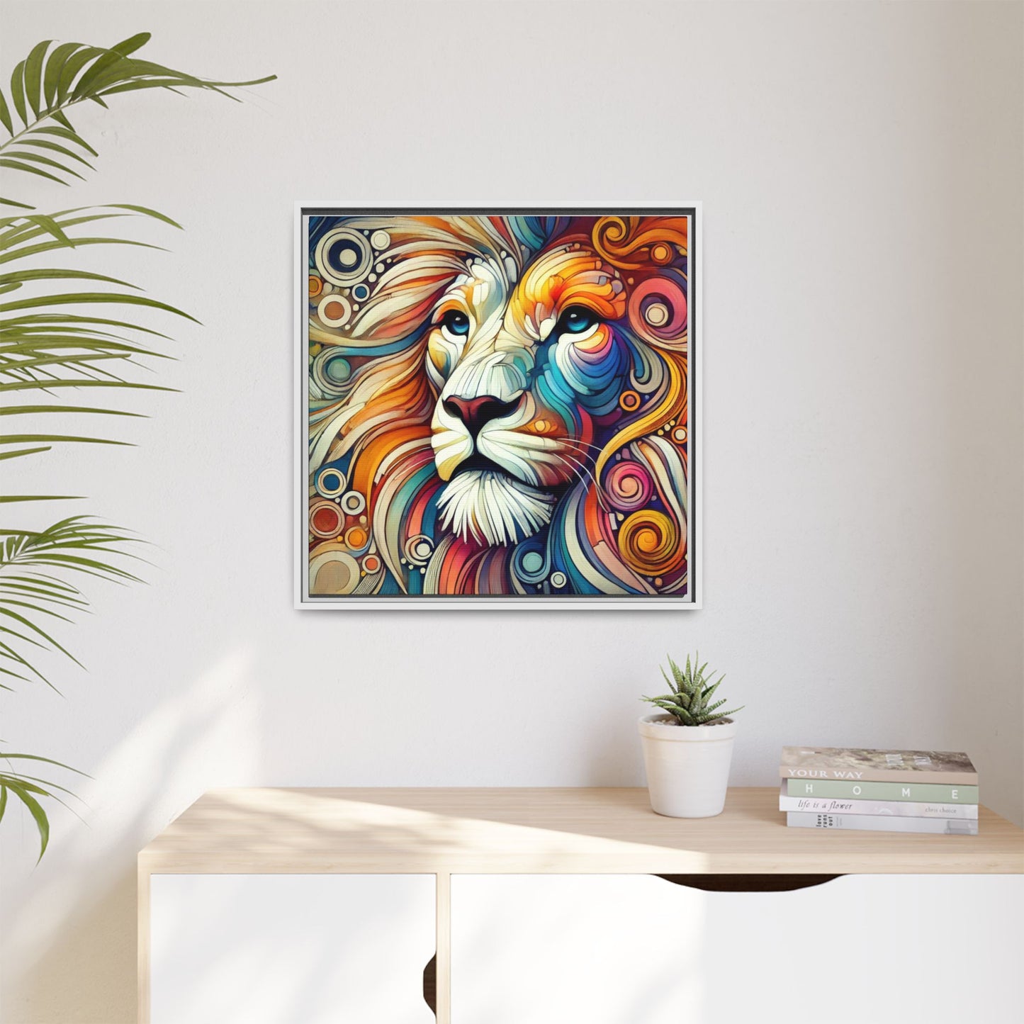 Modern Lion Print Abstract Design Unique Framed Canvas Print King of Jungle Wall Art Animal Lover Gift Nature Lover Decor 3 frame colors