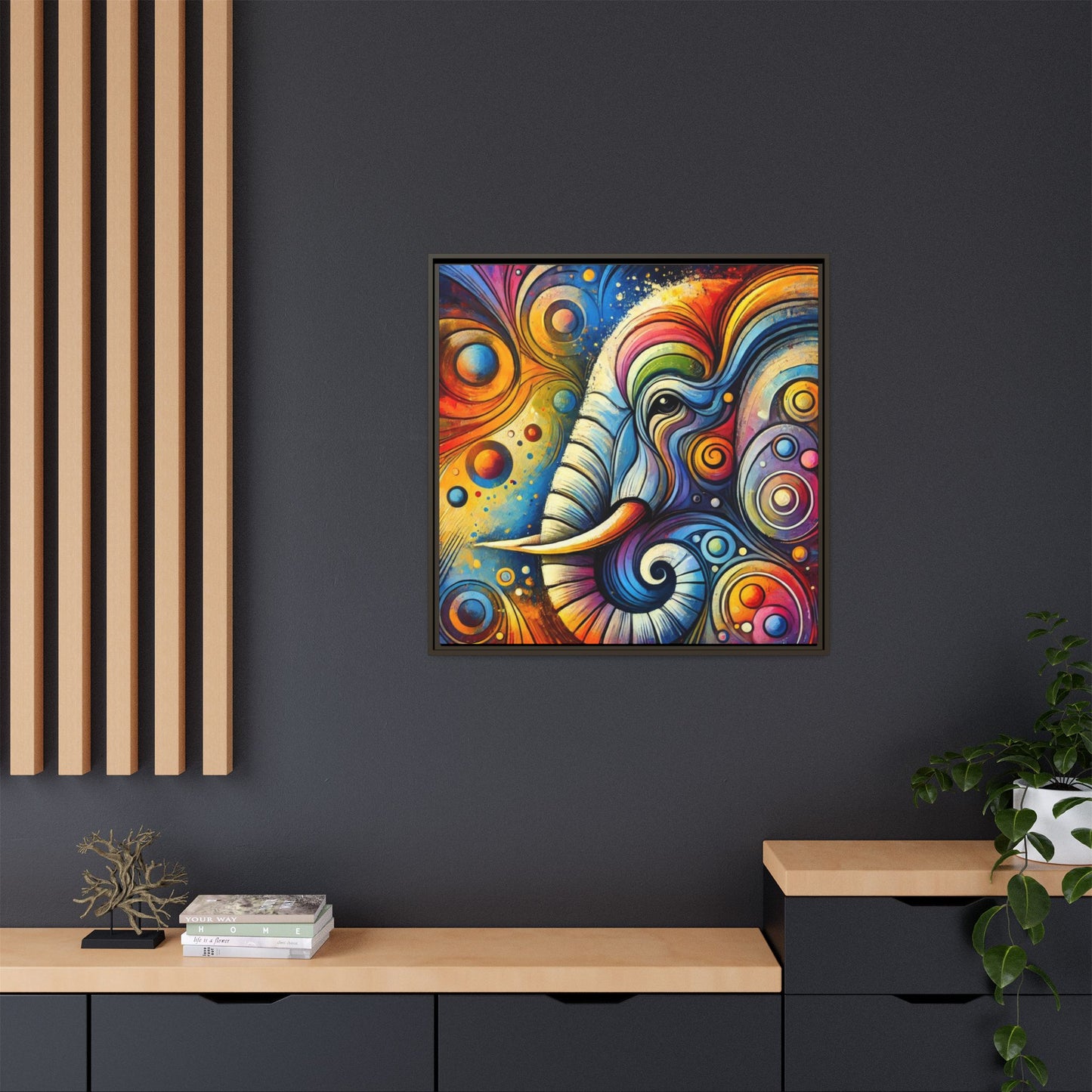 Modern Elephant Print Abstract Design Unique Framed Canvas Print African Wall Art Animal Lover Gift Nature Lover Decor 3 frame colors