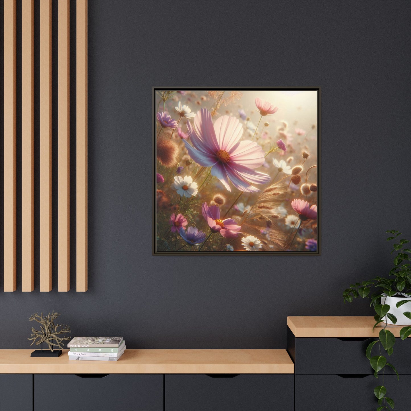 Floral Design Unique Framed Canvas Wall Art Flower Lover Gift Wildflower Artwork Nature Lover Lanscape Gift 3 frame colors