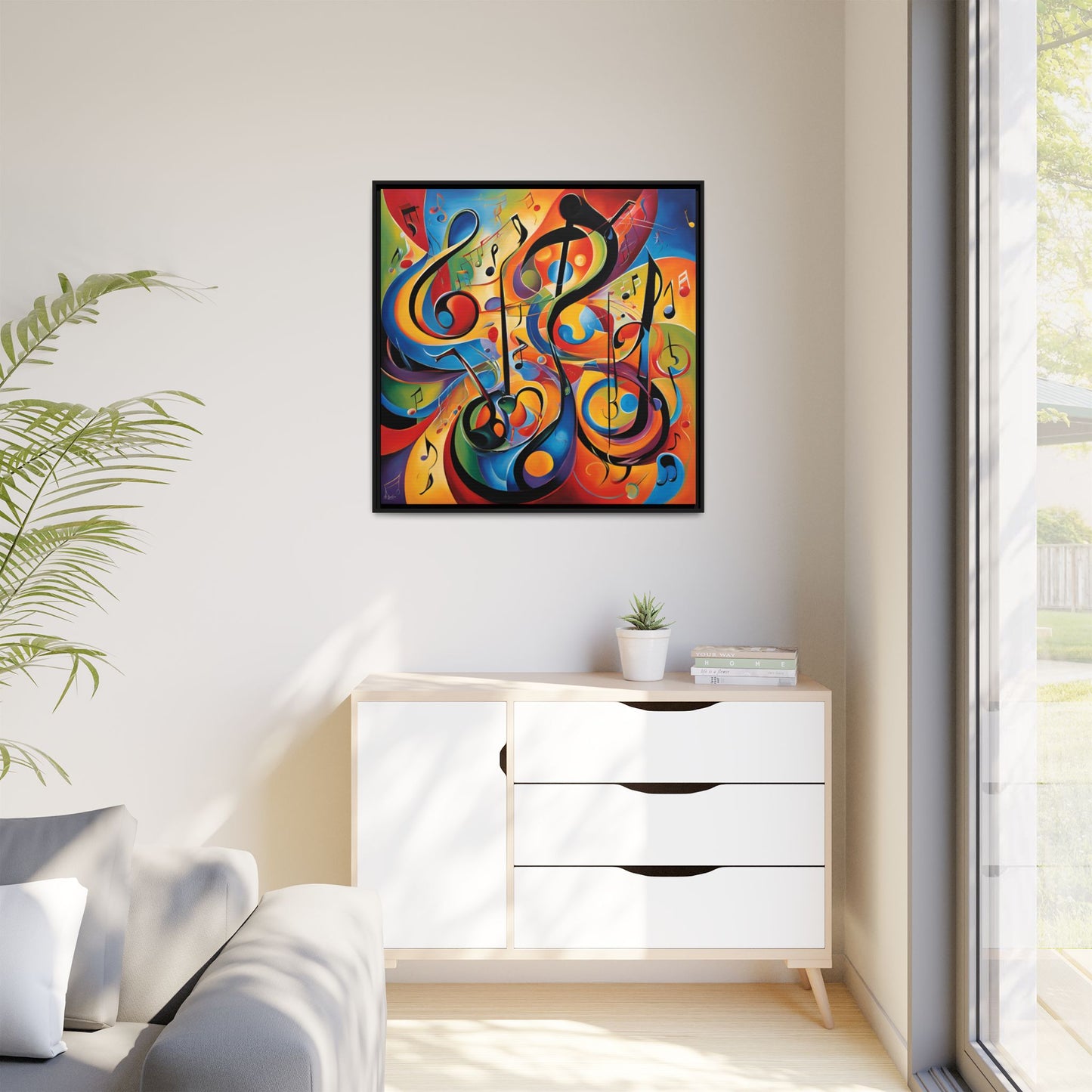 Modern Music-Themed Print Abstract Design Unique Framed Canvas Print Treble Clef Note Wall Art Music Lover Gift Decor 3 frame colors