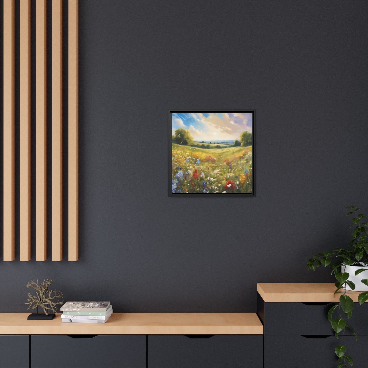 Modern Filed of Flowers Design Unique Framed Canvas Wall Art Gift Nature Lover Landscape Decor Gift 3 frame colors