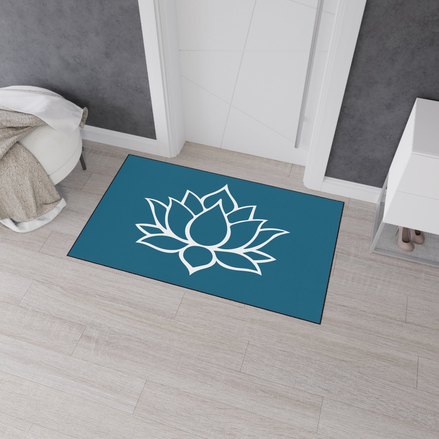 Decorative Heavy Duty Non-Slip Floor Mat Stylish Design Perfect for Entryway Kitchen Décor Teal Lotus Blossom Floral Design Rug Bath Mat