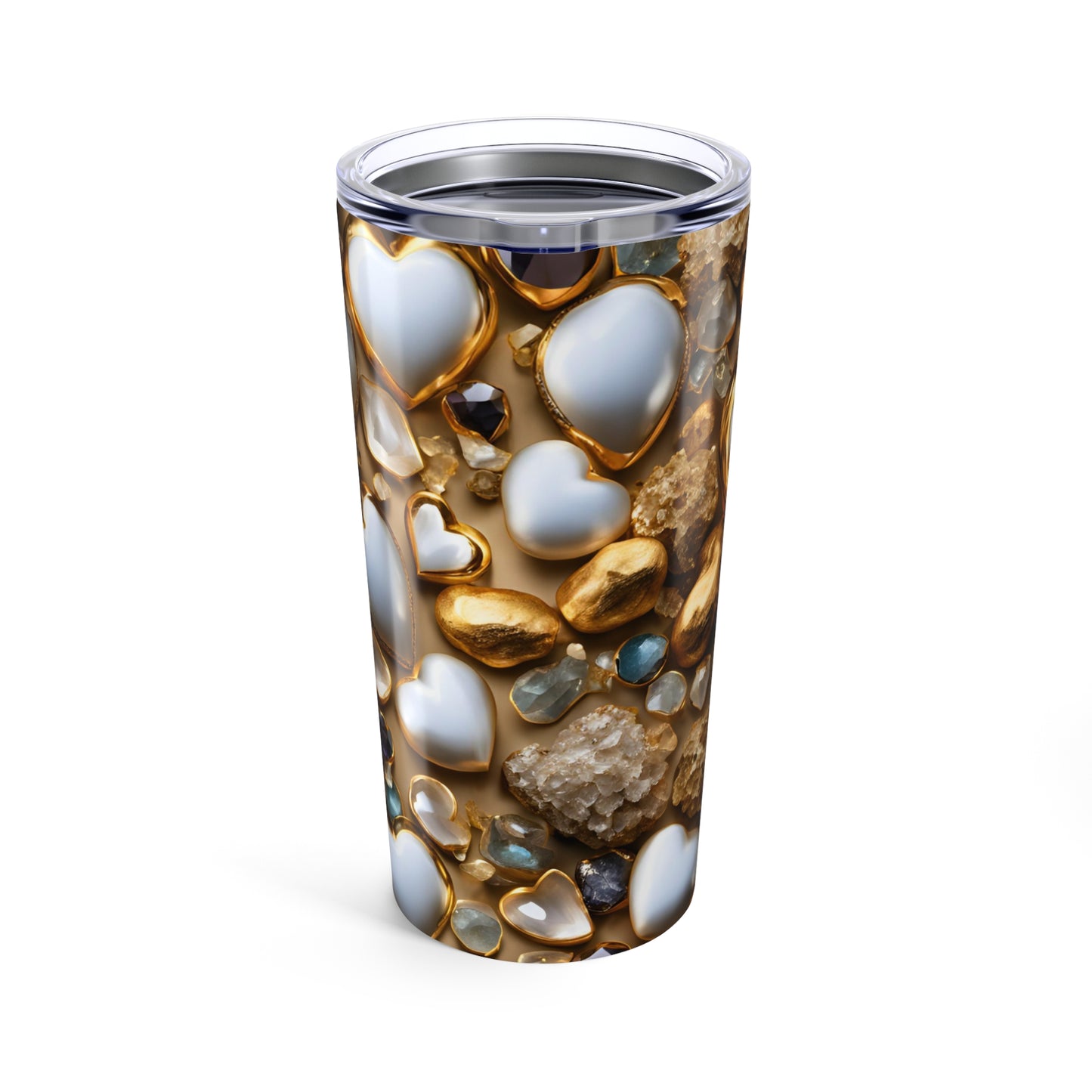 White and Gold Hearts Tumbler Valentine's Gift for Her Love Friendship Gift Tumbler Gemstone Lover Rhinestone Crystal Design Tumbler