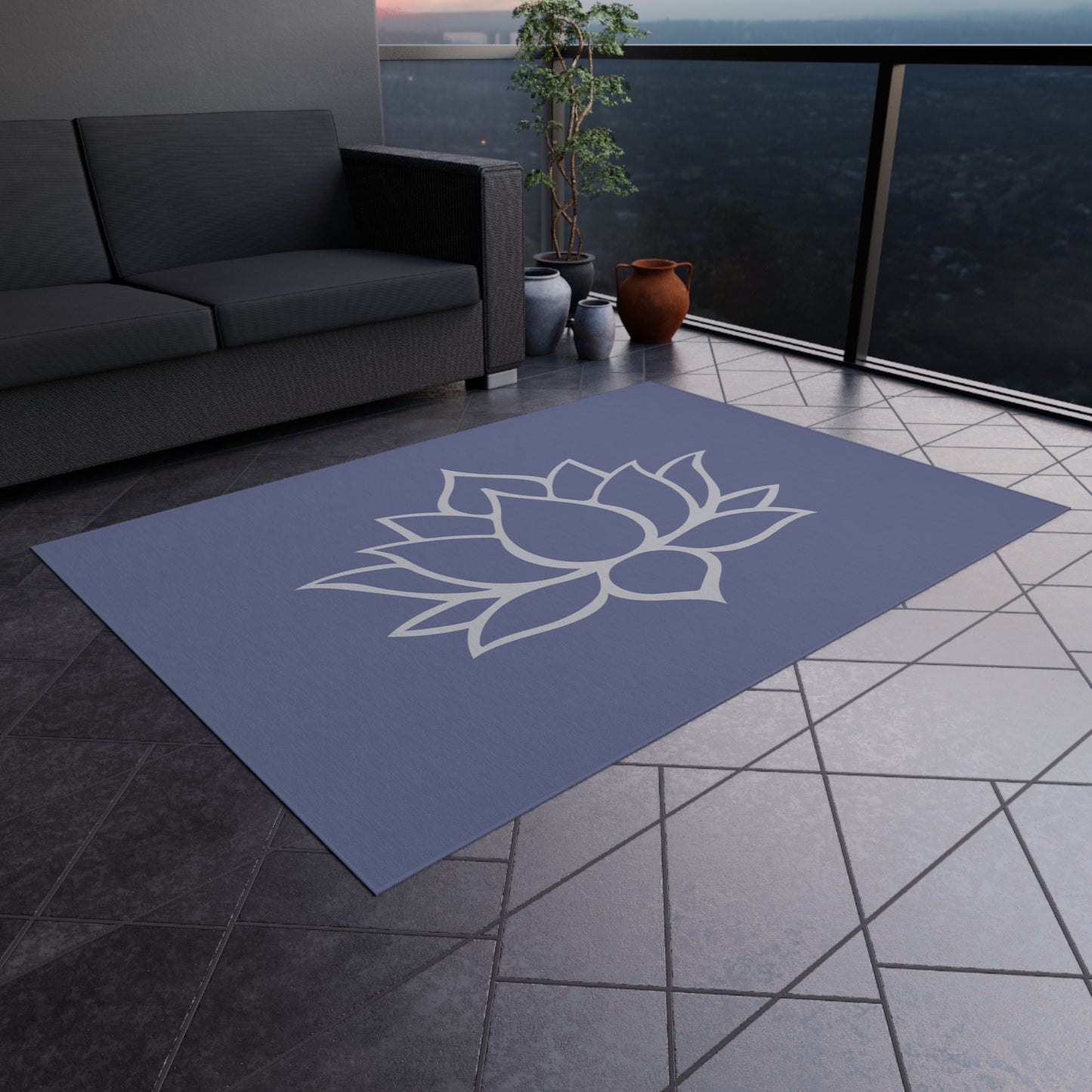 Zen Chenille Outdoor Rug with No-Skid Backing Cozy Lotus Blossom Outdoor Carpet Patio Decor Gazebo Rug Pool Area Decor Outdoor Kitchen Rug