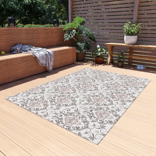 Chenille Print Pattern Outdoor Rug with No-Skid Backing Cozy Outdoor Carpet Patio Decor Gazebo Rug Pool Area Decor Outdoor Kitchen Carpet