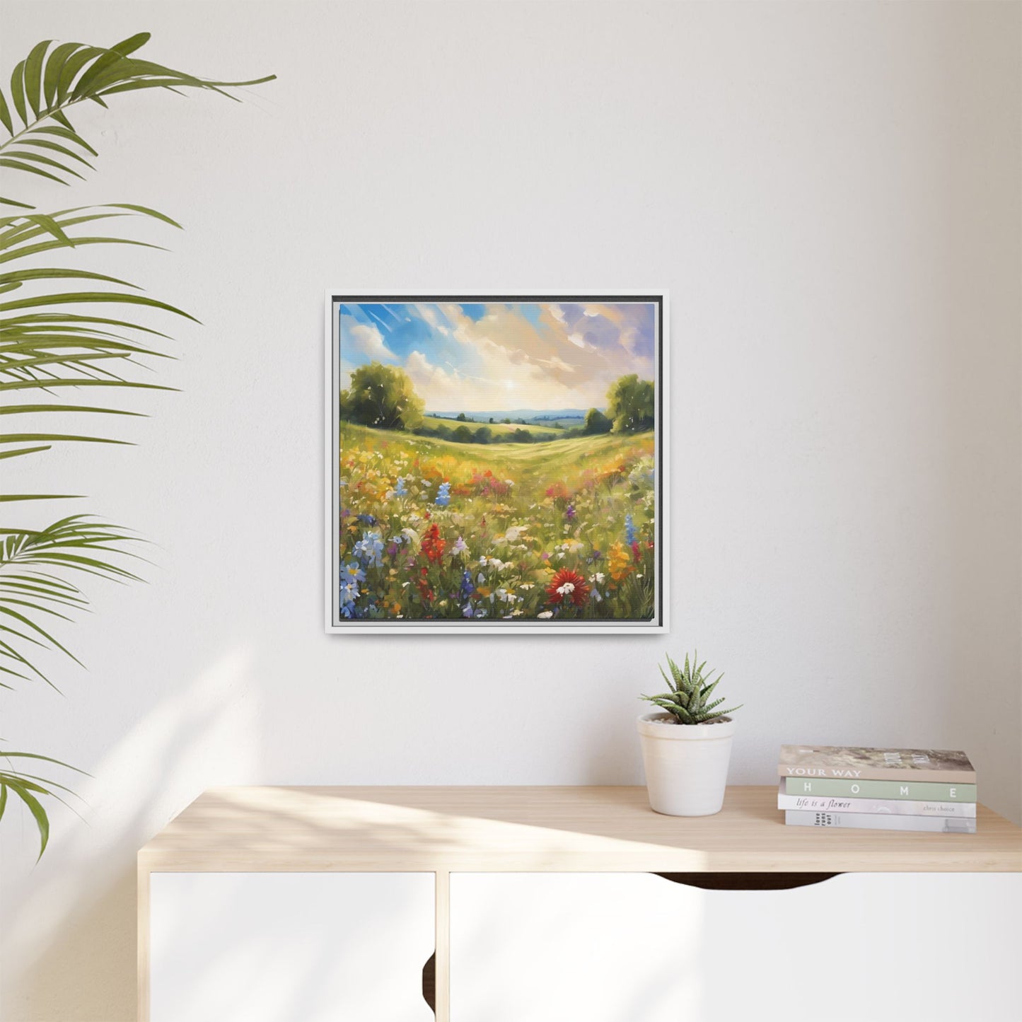 Modern Filed of Flowers Design Unique Framed Canvas Wall Art Gift Nature Lover Landscape Decor Gift 3 frame colors