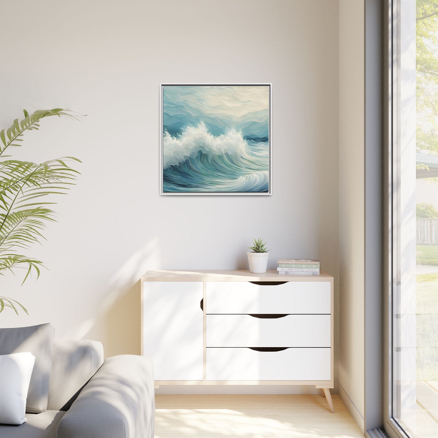 Modern Abstract Wave Design Unique Framed Canvas Wall Art Ocean Beach Gift Nature Lover Gift Underwater Sea Lover Gift 3 frame colors