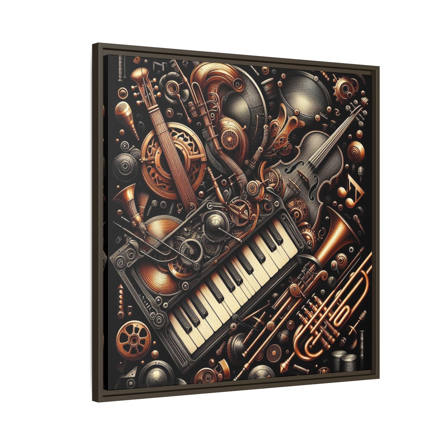 Modern Music-Themed Steampunk Style Print Abstract Design Unique Framed Canvas Print Wall Art Music Lover Gift Decor 3 frame colors