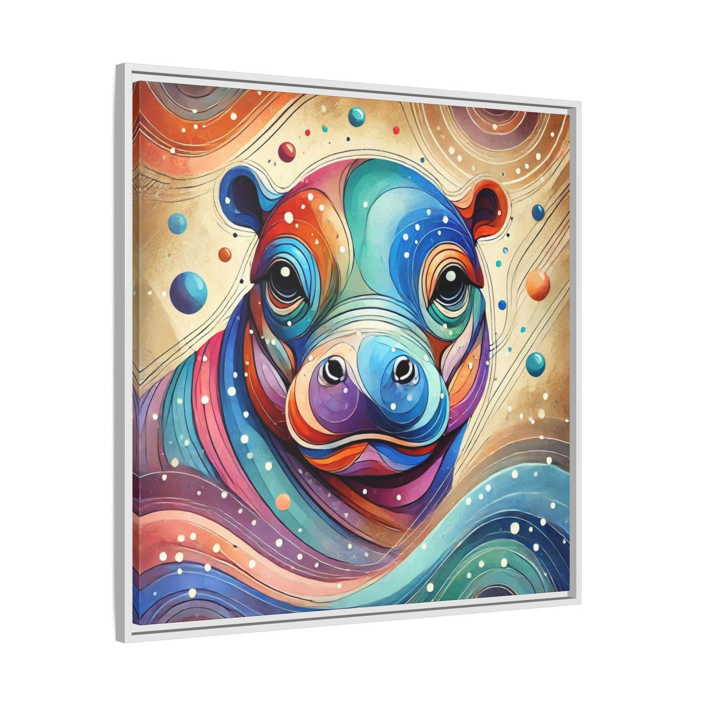 Modern Hippo Print Abstract Design Unique Framed Canvas Print Baby Hippo Wall Art Animal Lover Gift Nature Lover Decor 3 frame colors