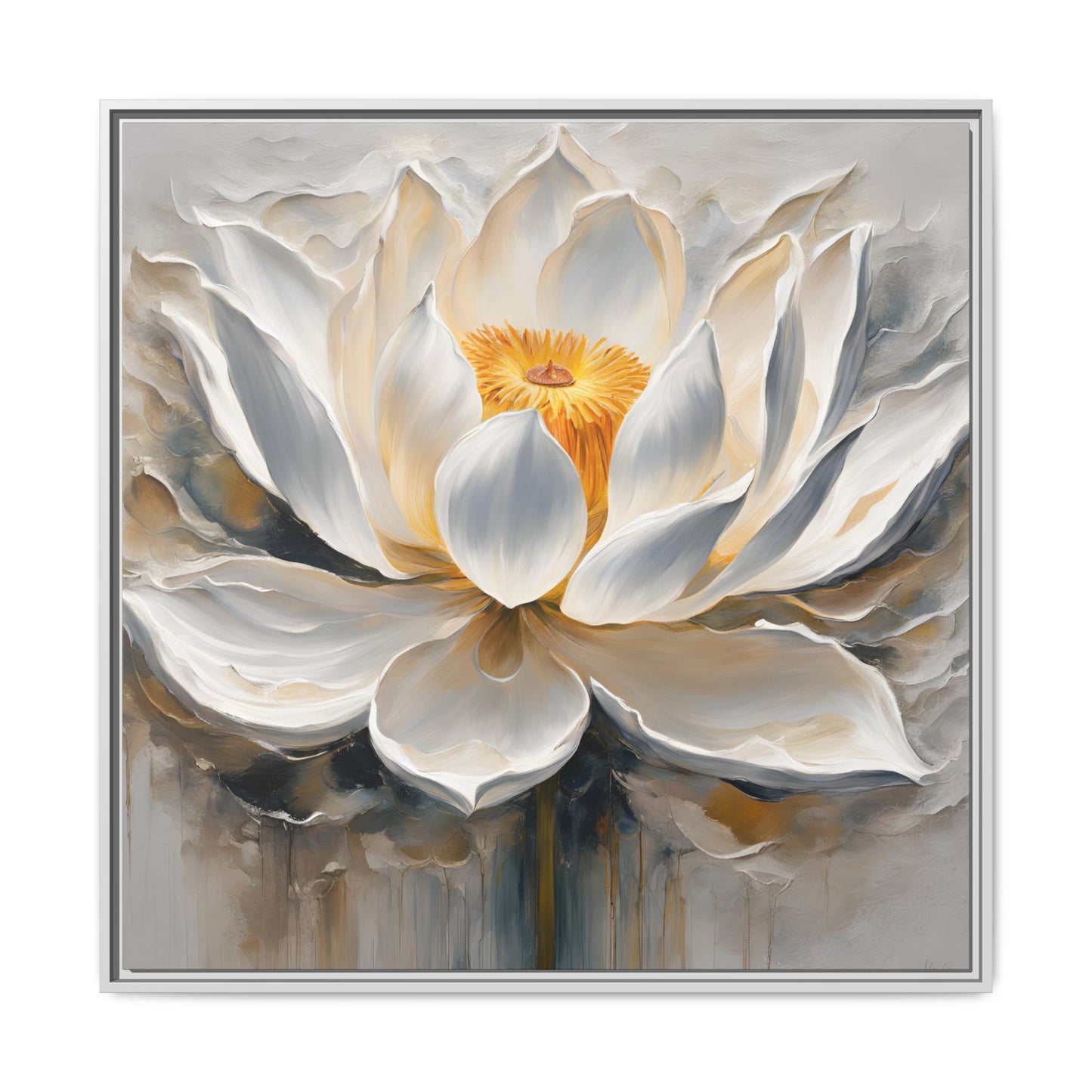 Modern Abstract Floral Design Unique Framed Canvas Wall Art White Lotus Gift Nature Lover Gift Garden Lover Gift 3 frame colors