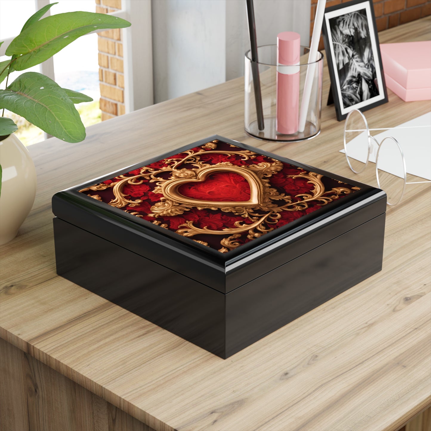 Unique Heart Art Print Design Jewelry Box Trinket Box Bedroom Dresser Decor Vanity Gift Box - 3 colors to choose from
