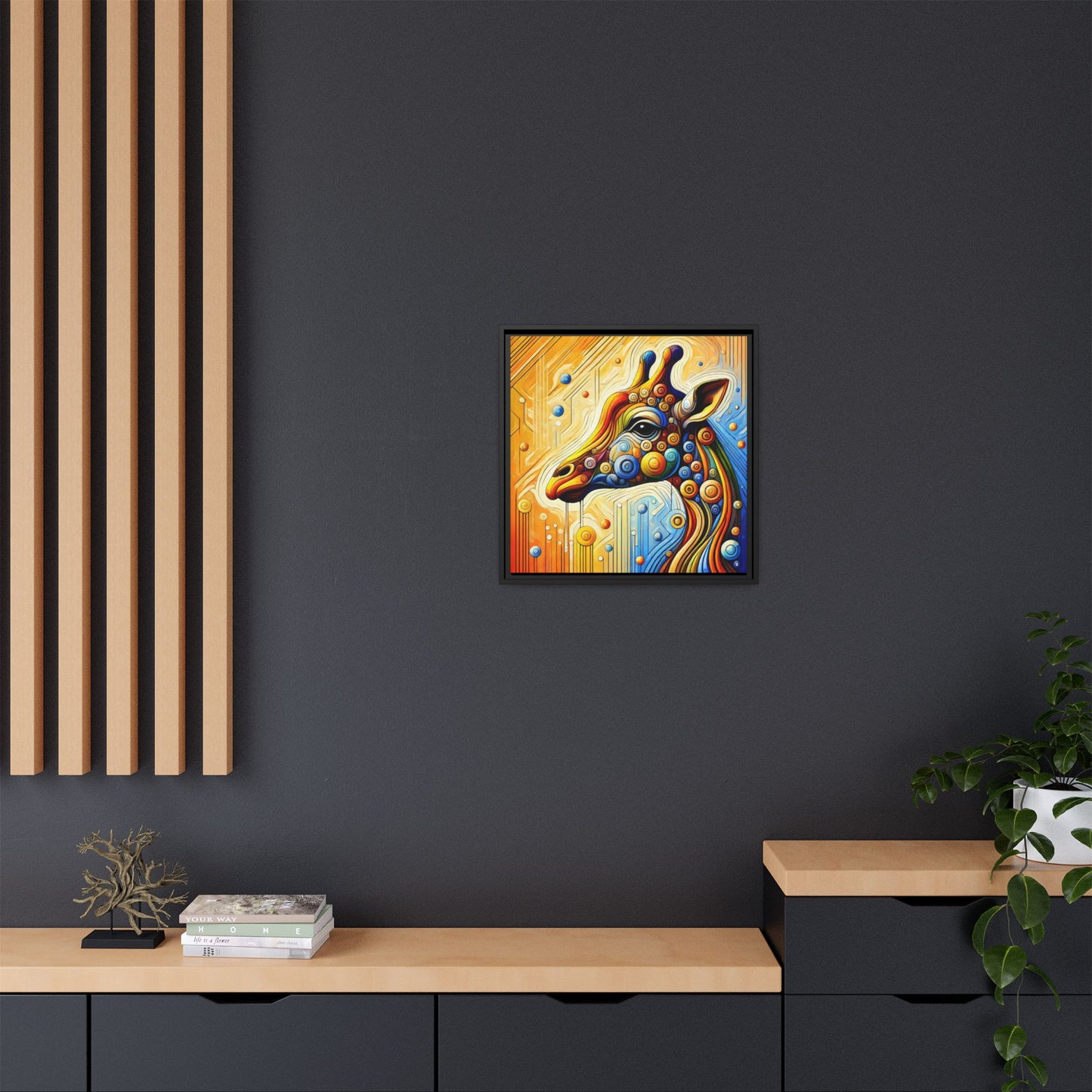Modern Giraffe Print Abstract Design Unique Framed Canvas Print African Wall Art Animal Lover Gift Nature Lover Decor 3 frame colors