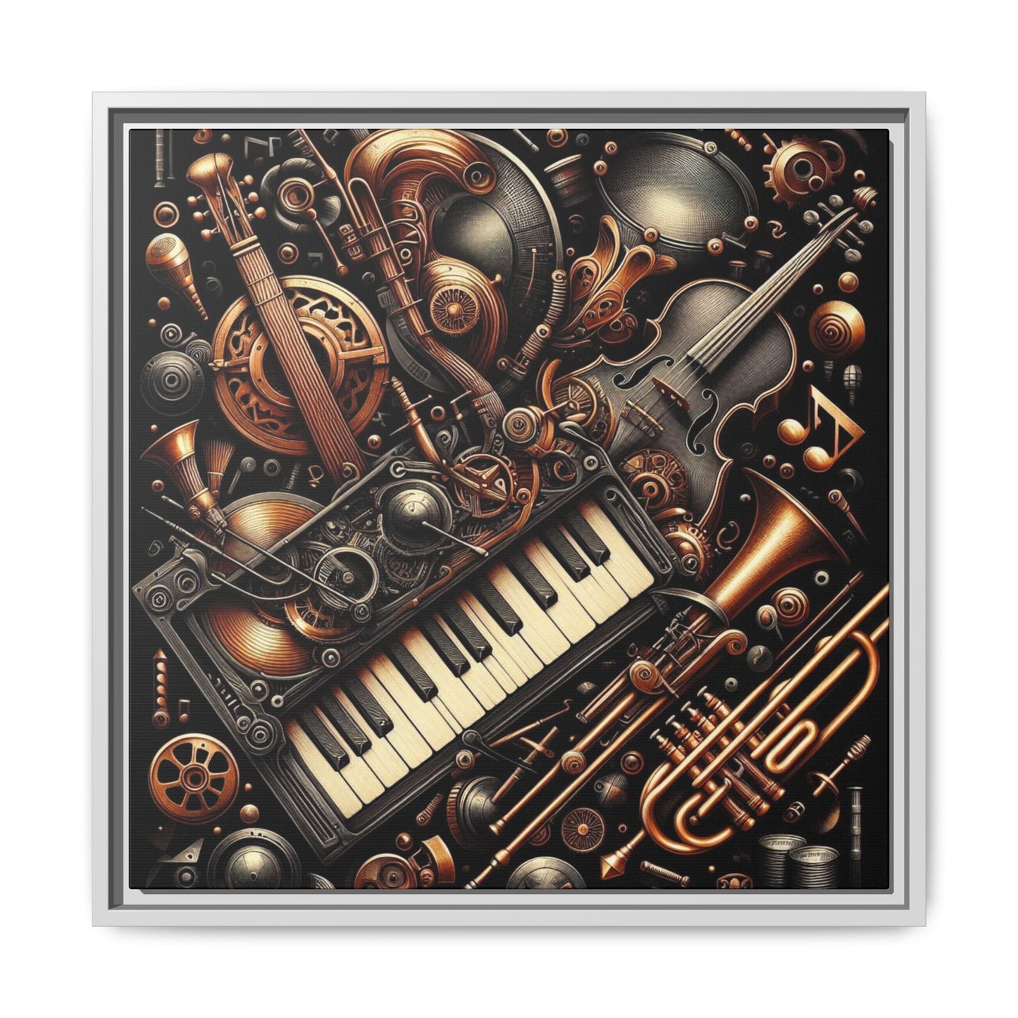 Modern Music-Themed Steampunk Style Print Abstract Design Unique Framed Canvas Print Wall Art Music Lover Gift Decor 3 frame colors