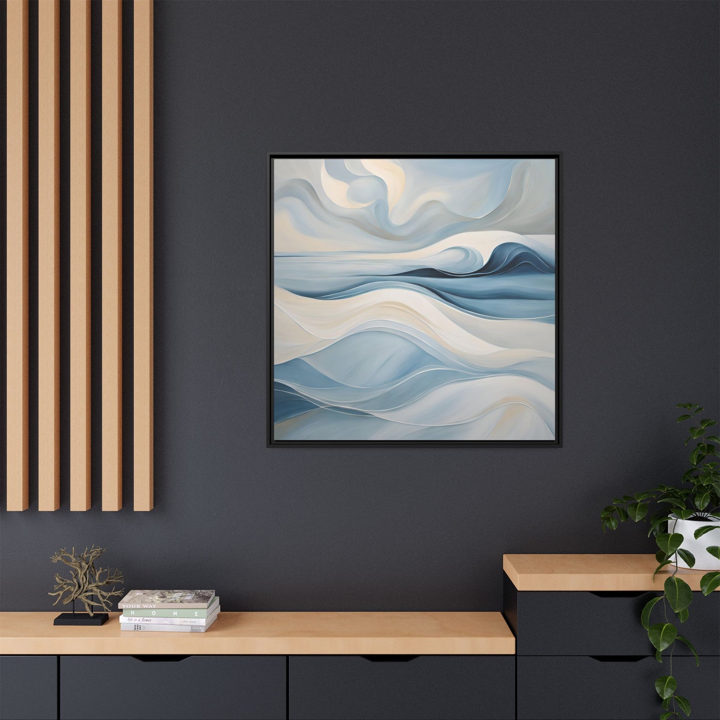 Modern Abstract Wave Design Unique Framed Canvas Wall Art Ocean Beach Gift Nature Lover Gift Underwater Sea Lover Gift 3 frame colors