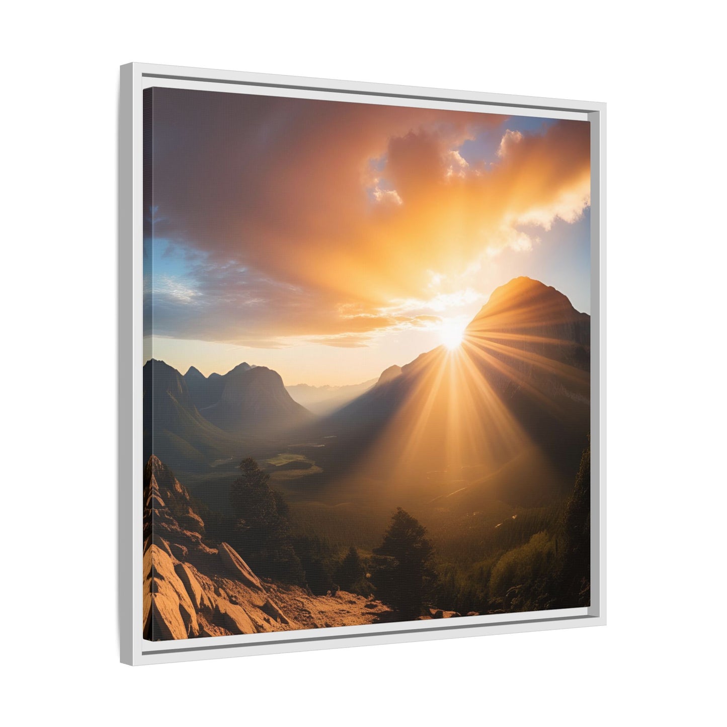 Sunrise in the Mountains Framed Canvas Wall Art Canyon Outdoors Vacation Gift Nature Lover Peaceful Zen Sunset Gift 3 frame colors