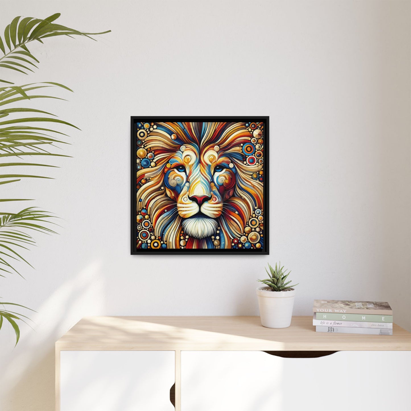 Modern Lion Print Abstract Design Unique Framed Canvas Print King of Jungle Wall Art Animal Lover Gift Nature Lover Decor 3 frame colors