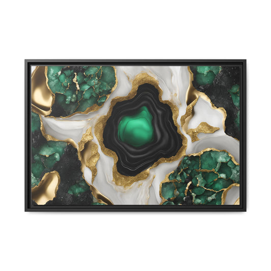 Emerald Green and Gold Quartz Crystal Design Print Matte Canvas Wall Art Nature Lover Gift Geology Rock Lover Gift 3 frame color choices