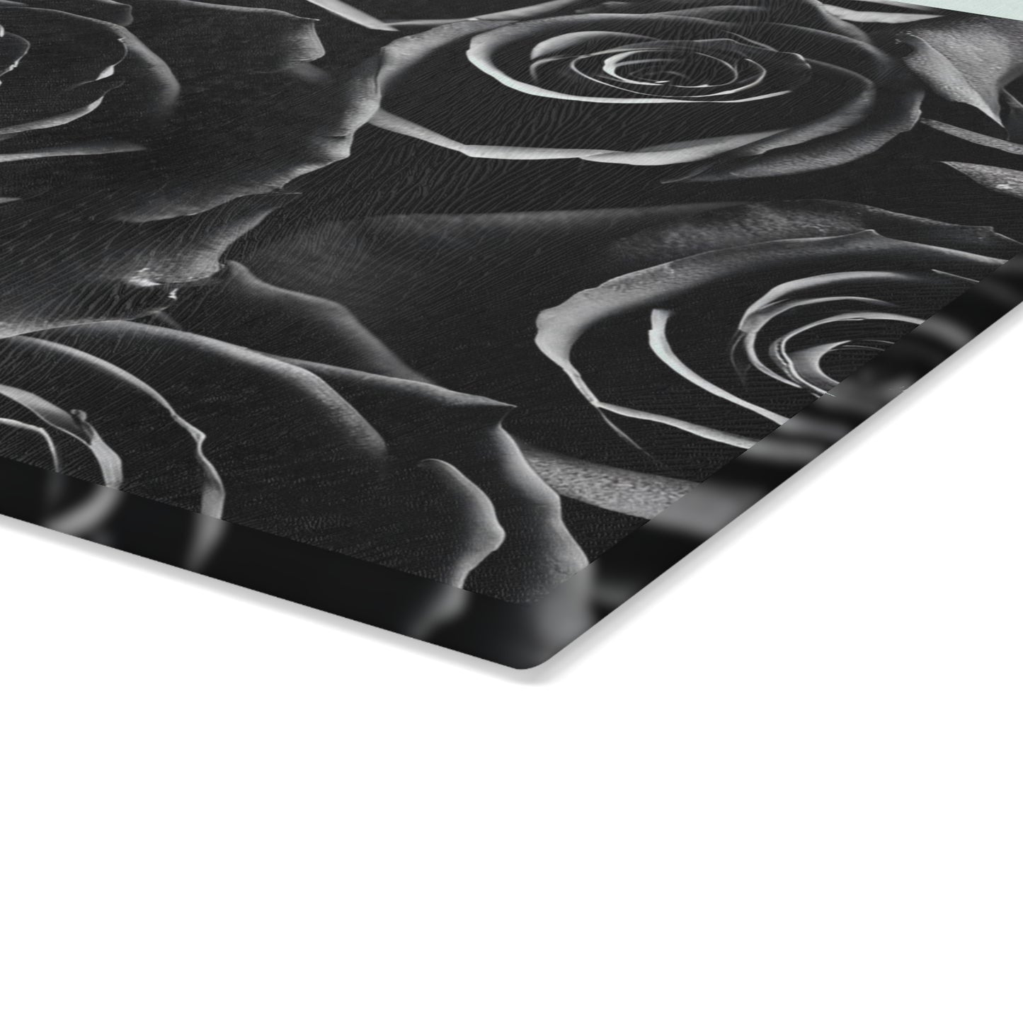 Kitchen Decor Glass Cutting Board Serving Tray with Black Rose Design Floral Pattern Cutting Board Gift for Home Cook Charcuterie Board